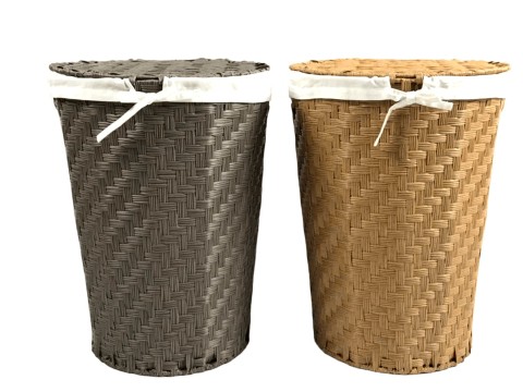 Artisanal Tapered Round PE Resin Laundry Hampers with Lid and Liner